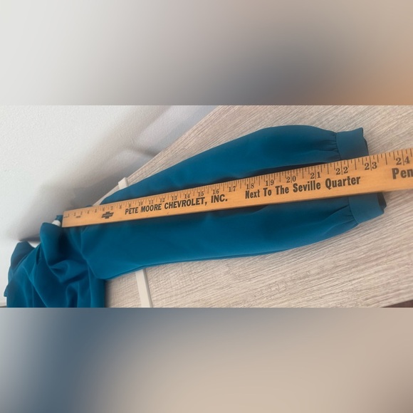 Milly Teal Long Sleeve Split Neck Mini Dress Puff Sleeve Cocktail Party Size 8 - Picture 7 of 12